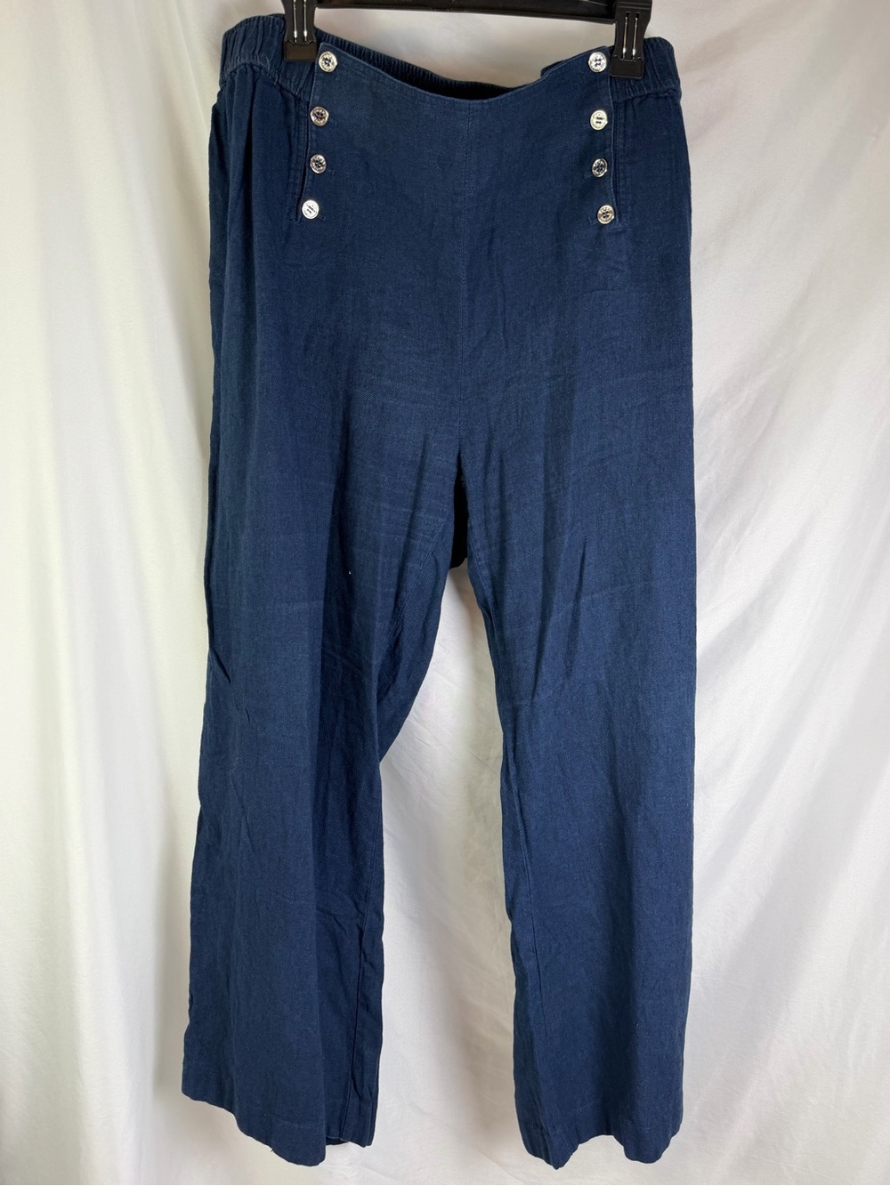 Tommy Hilfiger 20W Navy Linen Blend Sailor Wide Leg Pants Coastal Resort - Picture 2 of 9